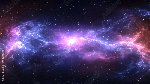Cosmic Nebula with Pink and Blue Swirling Gas Clouds in a Starry Night Sky