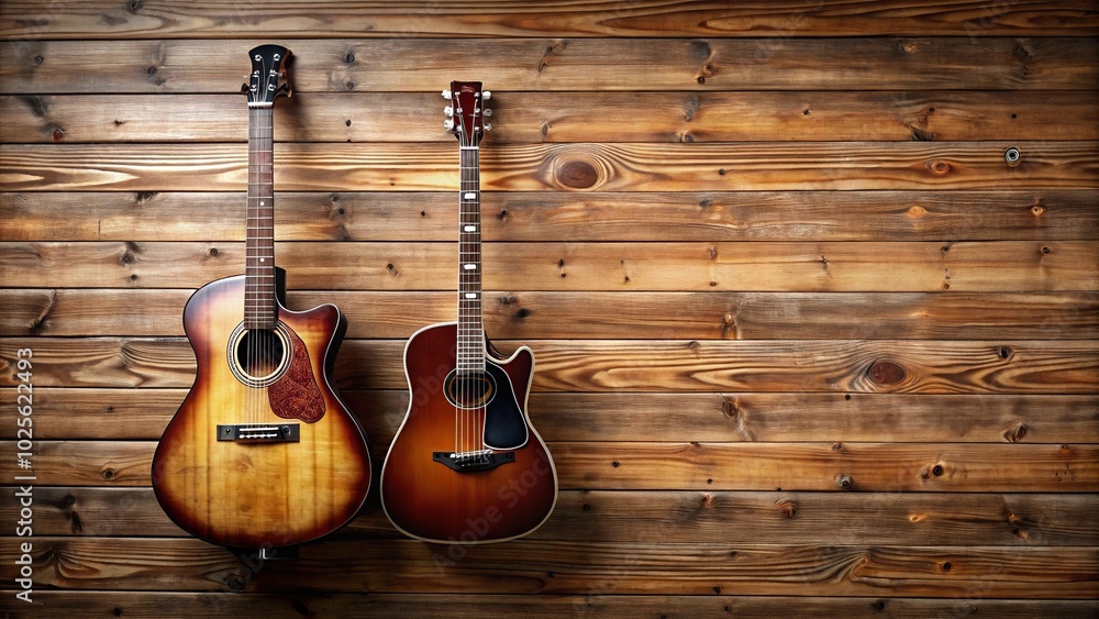 Fototapeta premium Electric and acoustic guitars displayed