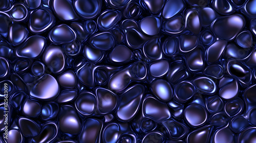 Abstract 3D Render of Shiny, Fluid, Interconnected Purple Spheres Creating a Seamless Background