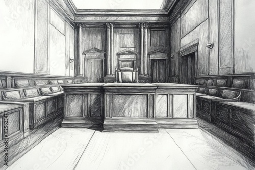 A Courtroom's Silence: A Pencil Drawing Depicting Justice