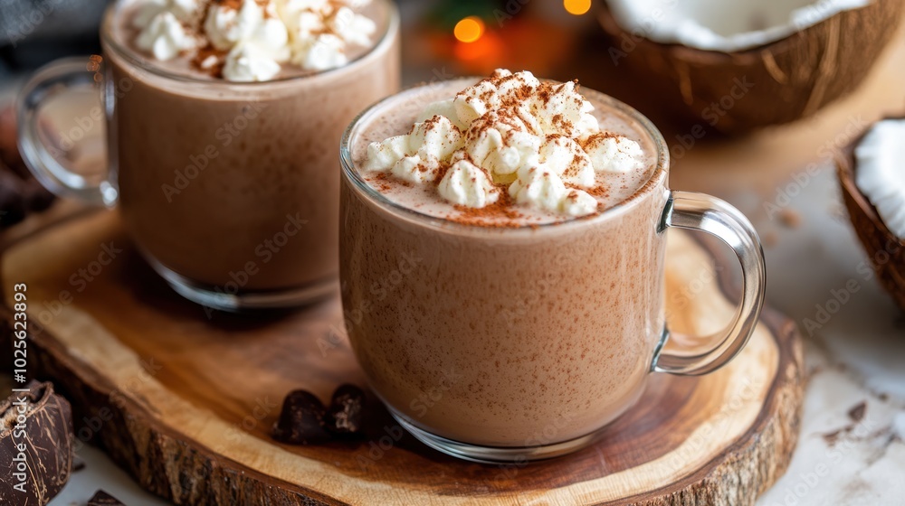 A creamy and rich hot chocolate with non-dairy milk alternatives, made with oat milk, almond milk, or coconut milk, A creamy and rich hot chocolate with non-dairy milk alternatives, made with oat milk, almond milk, or coconut milk,