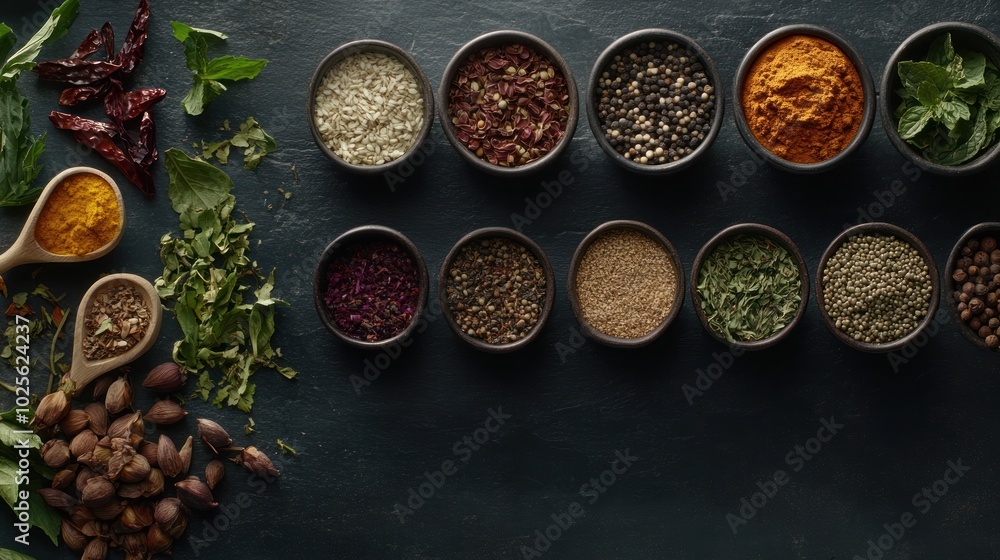 A curated collection of herbs and spices for Ayurvedic healing, offering natural remedies for balancing the body's doshas, perfect for wellness brands and holistic health practitioners. A curated collection of herbs and spices for Ayurvedic healing, offering natural remedies for balancing the body's doshas, perfect for wellness brands and holistic health practitioners.