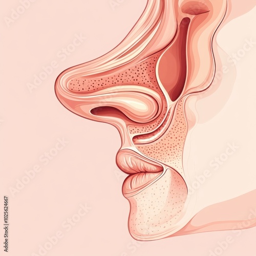 Human nose cross-section otolaryngology chart style, with copy space photo