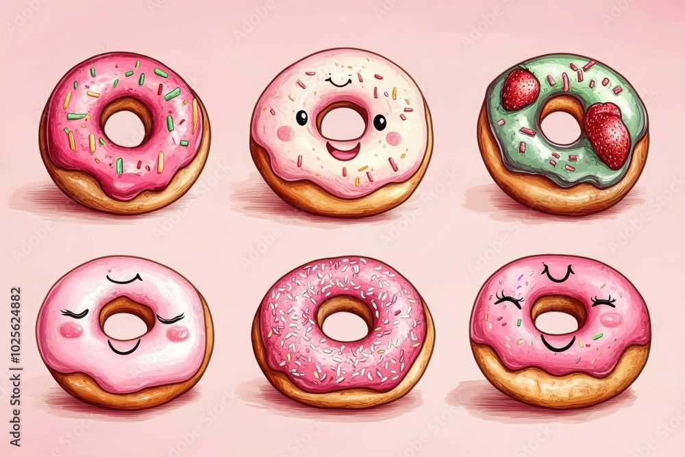 Cute and Delicious Donuts with Happy Faces Cute and Delicious Donuts with Happy Faces