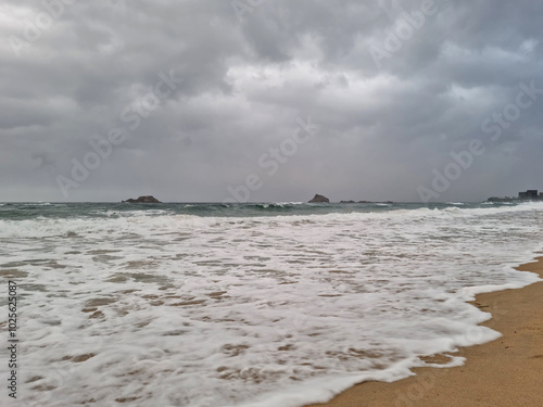 
It is Sampo Beach under a cloudy sky. photo