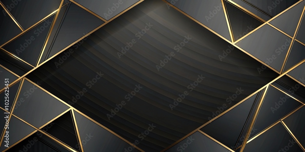 Obraz premium Elegant black geometric background with golden highlights and edges low angle