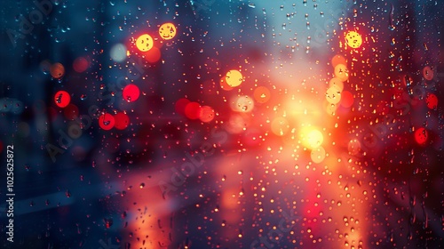 City Lights Through Rain-Streaked Window