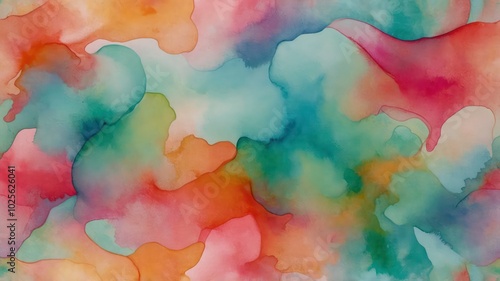 A vibrant watercolor-style abstract background with overlapping translucent shapes in a variety of bright colors