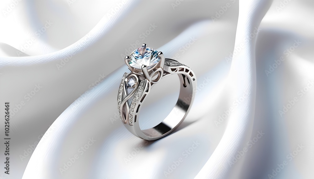 Diamond ring displayed on soft white silk fabric Diamond ring displayed on soft white silk fabric