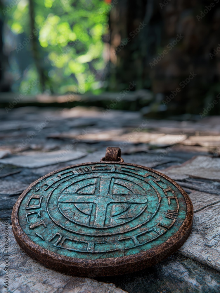 Antique bronze compass in forest Antique bronze compass in forest