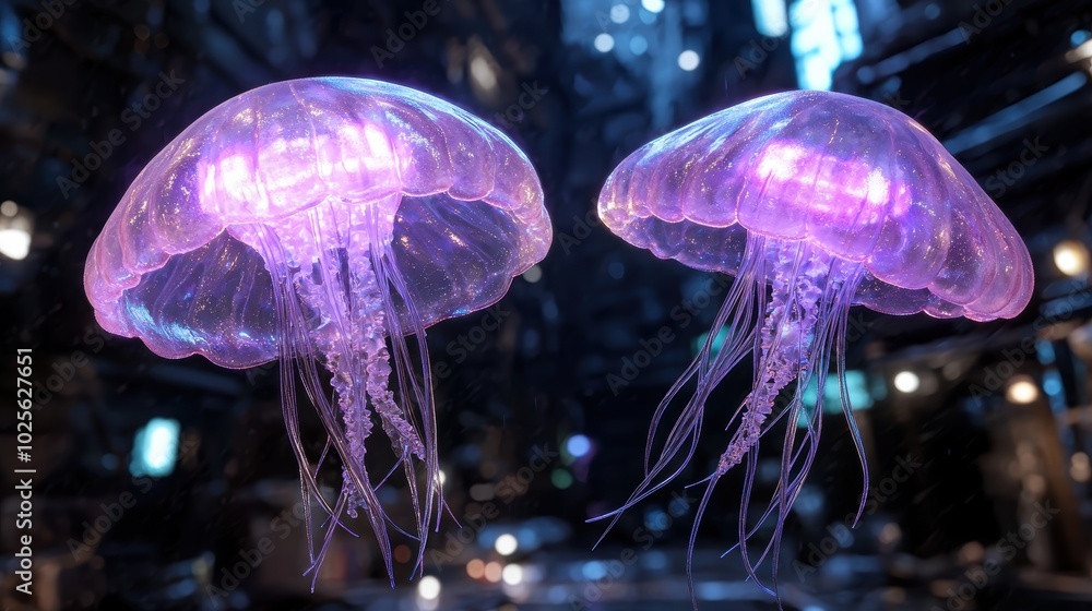 Glowing jellyfish in the dark Glowing jellyfish in the dark