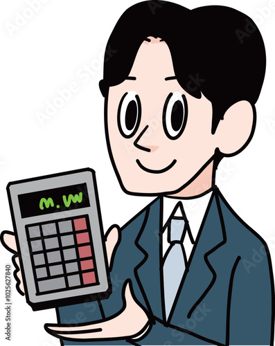 電卓を持った男性