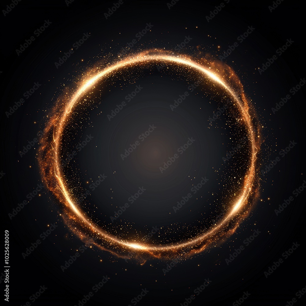 Glowing golden ring of light against a dark background Glowing golden ring of light against a dark background