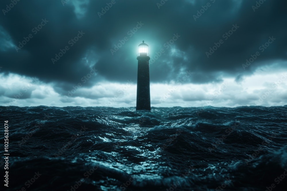 Lighthouse standing tall in stormy ocean Lighthouse standing tall in stormy ocean