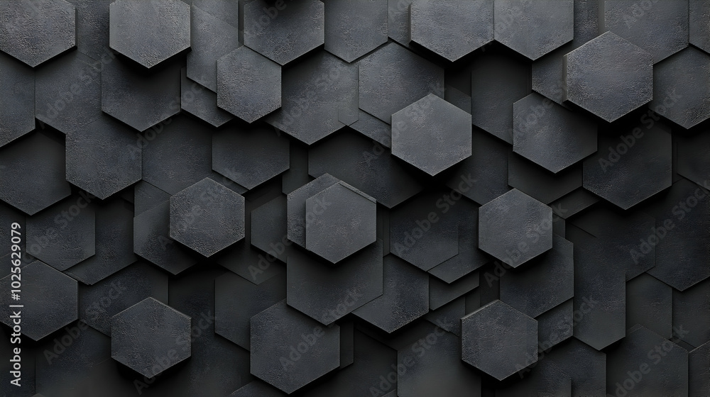 3D Rendered Abstract Black Hexagon Pattern Background, Geometric Shapes, Interlocking Hexagons, Minimalist Design 3D Rendered Abstract Black Hexagon Pattern Background, Geometric Shapes, Interlocking Hexagons, Minimalist Design