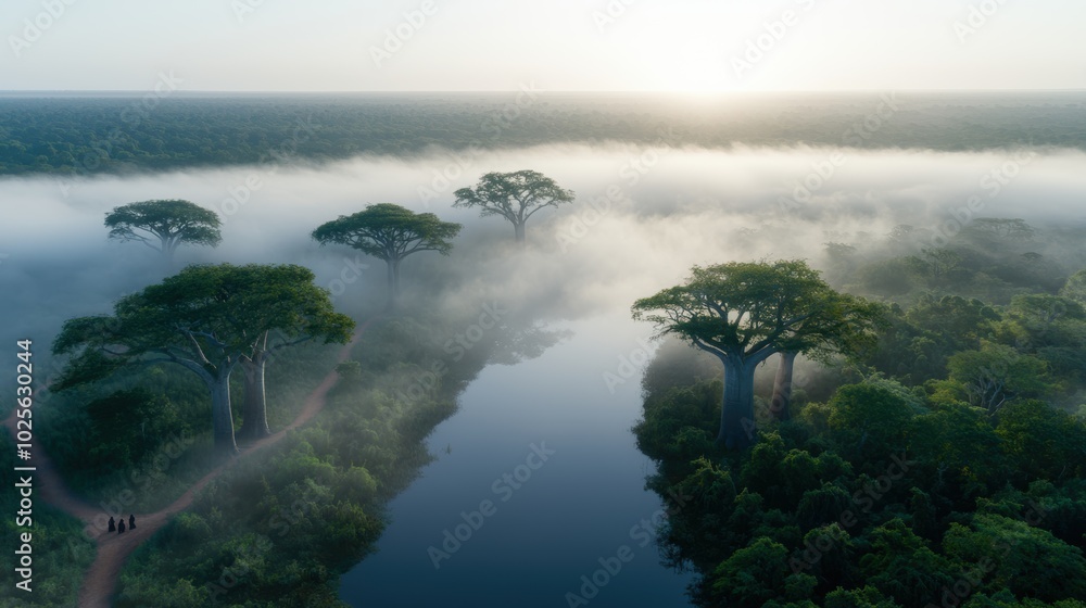 Misty morning in the african savanna Misty morning in the african savanna
