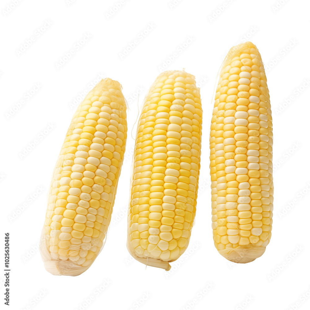 Freshly harvested ears of sweet corn arranged on a transparent background ready for cooking Freshly harvested ears of sweet corn arranged on a transparent background ready for cooking