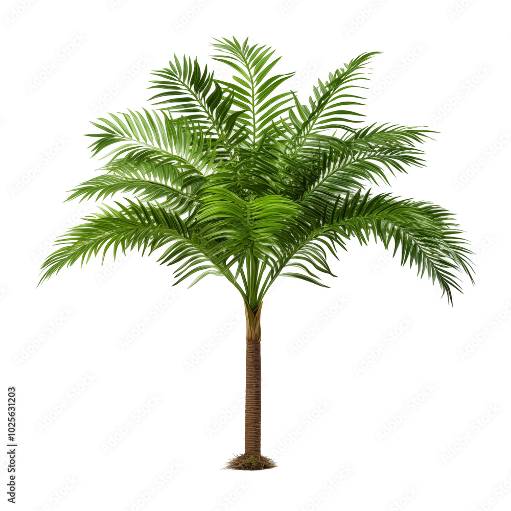 Obraz premium Lush green palm tree with vibrant foliage set against a clean transparent background