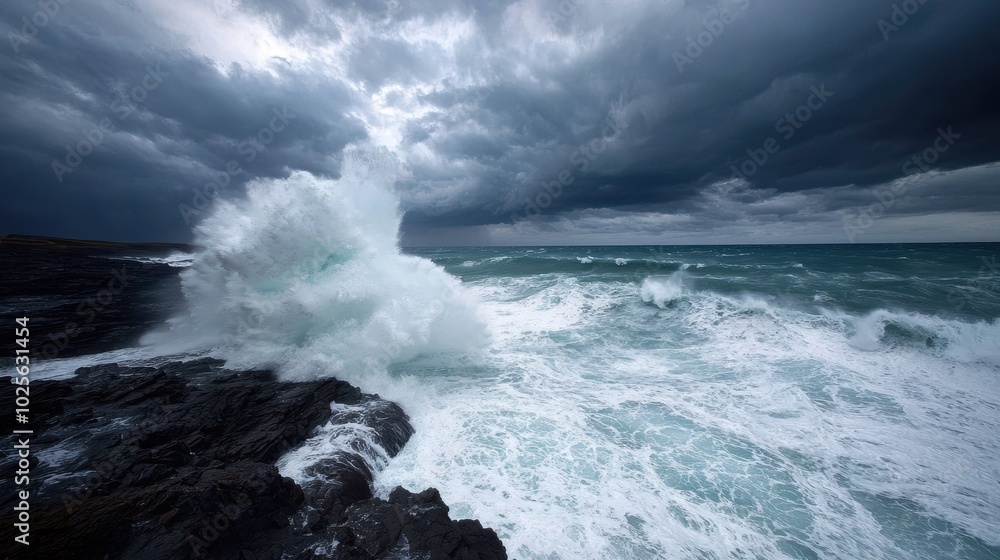 Dramatic stormy seascape with crashing waves Dramatic stormy seascape with crashing waves