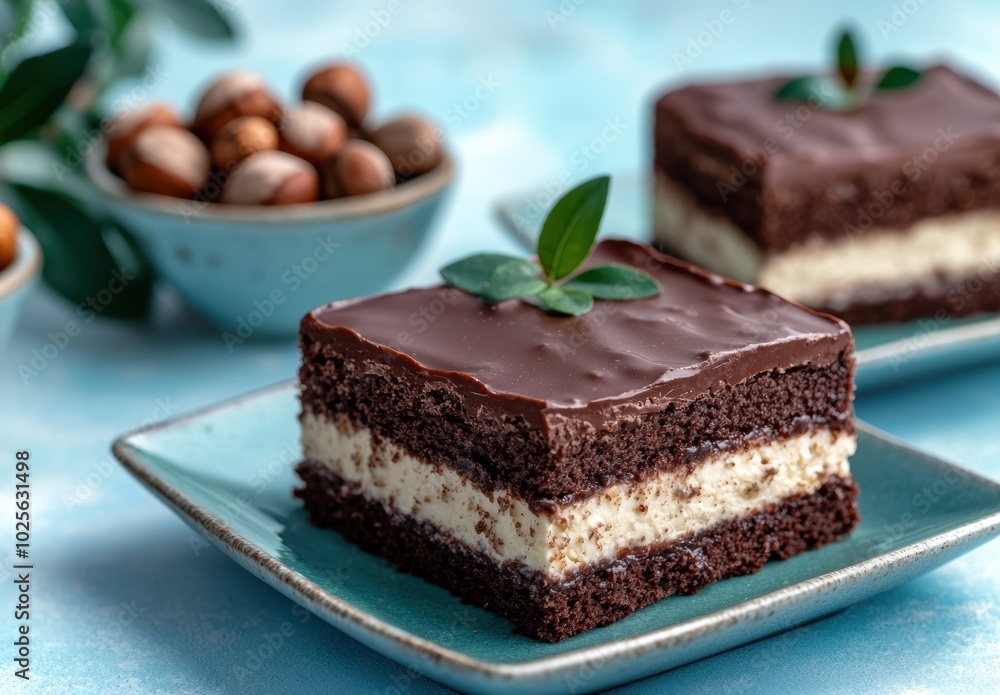 Delicious chocolate dessert cake with nuts Delicious chocolate dessert cake with nuts