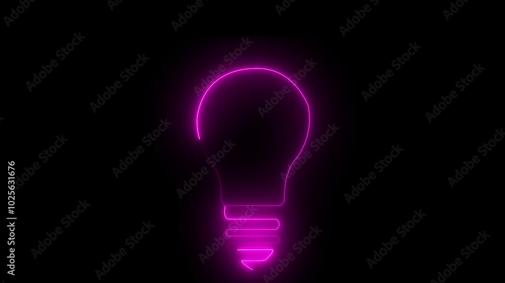 Bulb icon animation by pink neon on black background. Bulb icon animation by pink neon on black background.