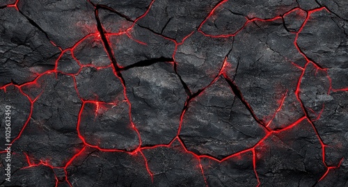Cracked volcanic rock with glowing red veins