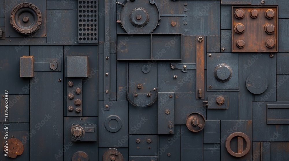 Abstract industrial backdrop featuring heavy-duty machinery and metal textures Abstract industrial backdrop featuring heavy-duty machinery and metal textures