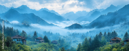 Misty mountain countryside