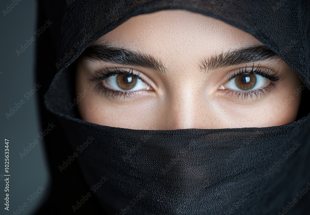Mysterious eyes of a woman in black veil Mysterious eyes of a woman in black veil