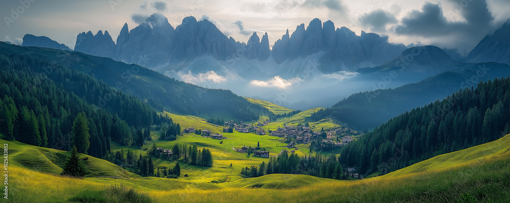 Mountain huts and majestic peaks Mountain huts and majestic peaks
