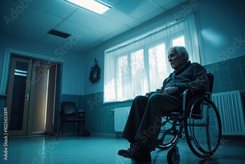 Neglected elderly in a care home, with copy space