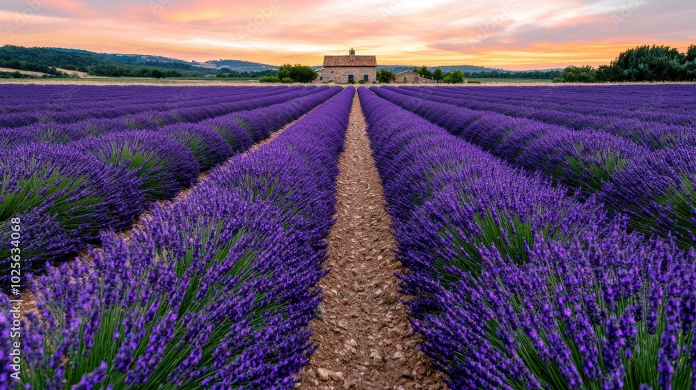 Fototapeta premium Stunning lavender field at sunset
