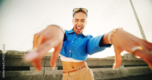 Quadro su tela City, gen z or portrait of girl for fashion, streetwear and confidence for cool clothes with pride