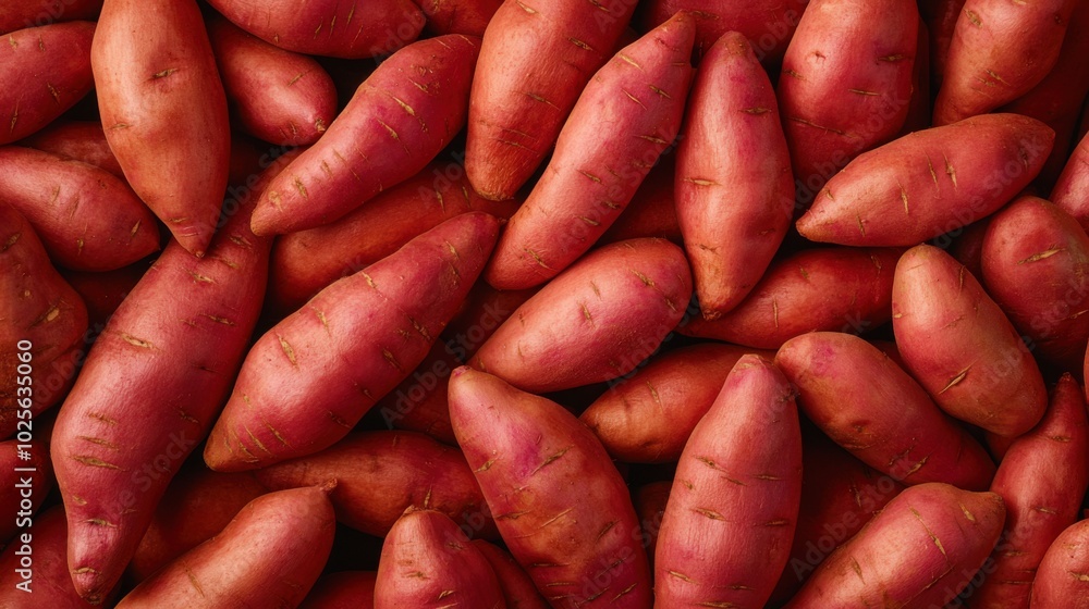 Close-up of raw sweet potatoes with their vibrant orange flesh exposed on the table