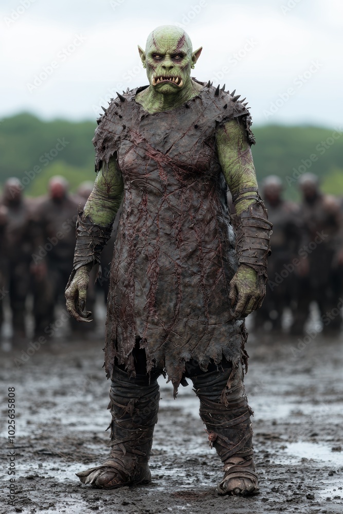 Fearsome green monster with spikes and claws Fearsome green monster with spikes and claws
