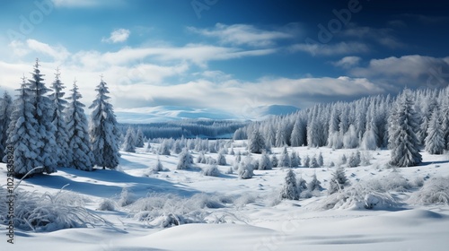 Wallpaper Mural Winter Landscape Christmas Wallpaper - Snow and Fir Trees Vintage Design Torontodigital.ca