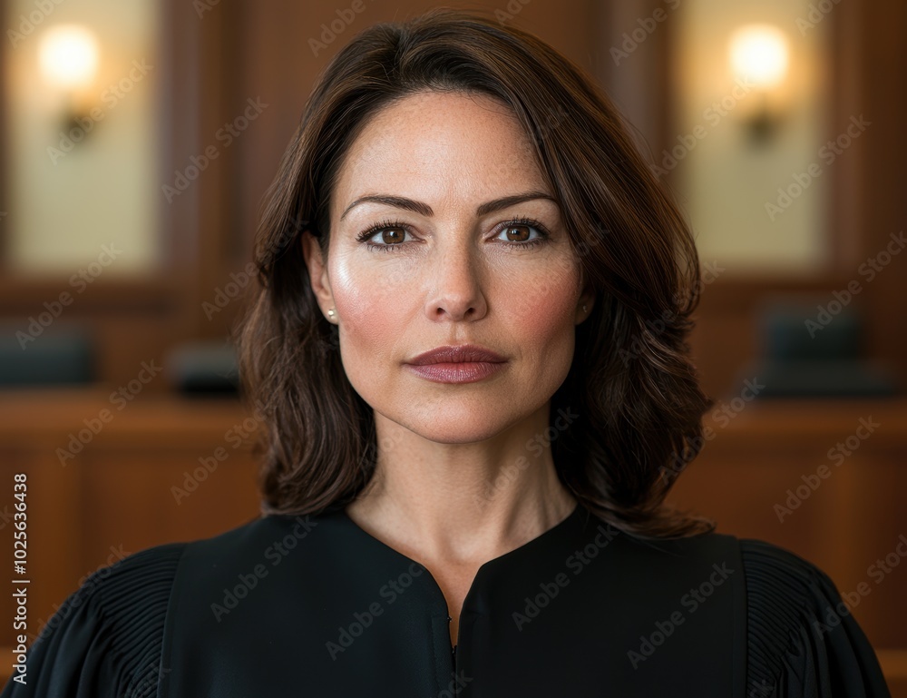 Serious woman in black jacket looking at camera Serious woman in black jacket looking at camera