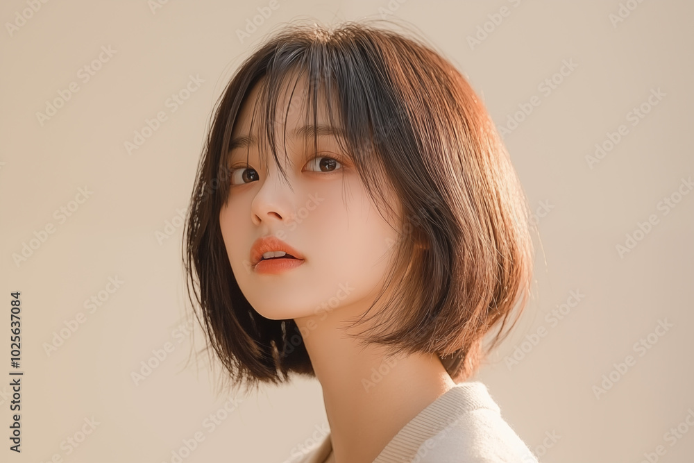natural asian woman with soft gaze in minimalist indoor portrait natural asian woman with soft gaze in minimalist indoor portrait