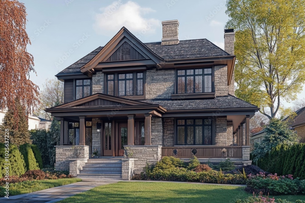 Luxury Stone and Wood Craftsman Home with Front Porch and Landscaping Luxury Stone and Wood Craftsman Home with Front Porch and Landscaping