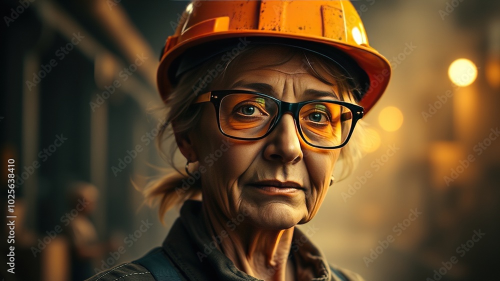 Mature Factory Worker Portrait with Safety Gear in Industrial Setting Mature Factory Worker Portrait with Safety Gear in Industrial Setting