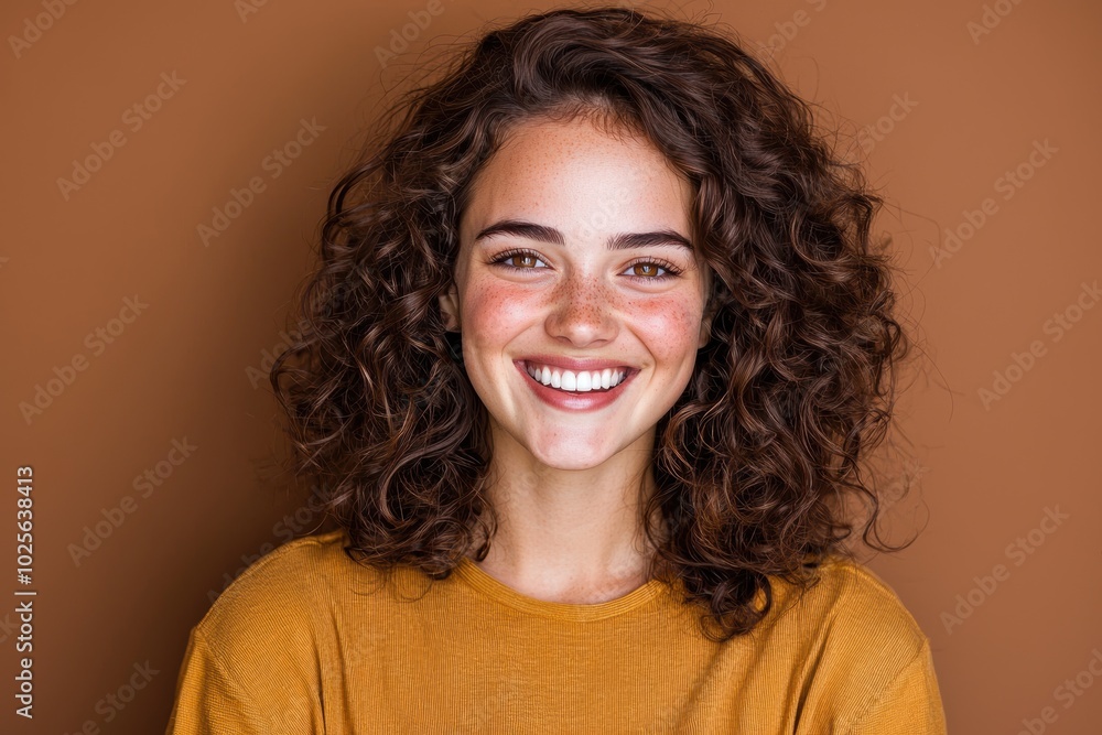 smiling woman with curly hair smiling woman with curly hair
