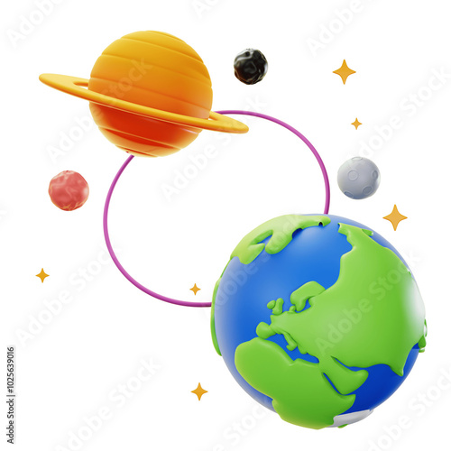 3d planet earth orbit science icon