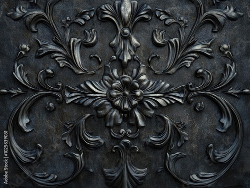 Elegant Black Metal Ornate Design - Baroque Floral Pattern