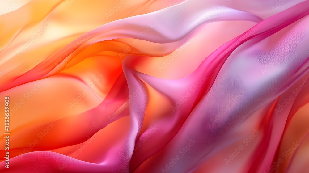 Abstract flowing silk: Soft, flowing fabric shapes gently twisting and floating in an abstract space, with a focus on smooth, fluid movement