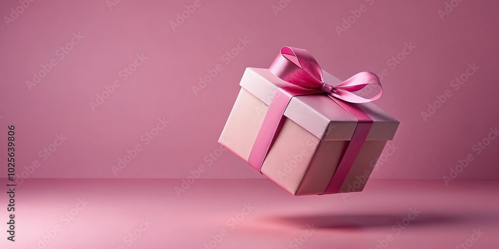 Empty pink gift box mockup floating on pink background Empty pink gift box mockup floating on pink background