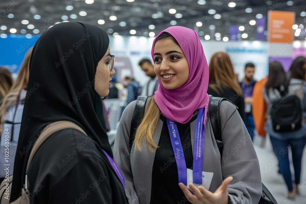 A diverse group of people gathered in a job fair, actively networking and discussing opportunities A diverse group of people gathered in a job fair, actively networking and discussing opportunities
