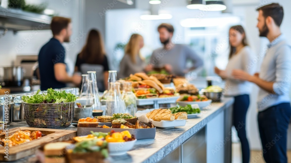 A Catered Spread With Appetizers And Sandwiches In An Office Setting A Catered Spread With Appetizers And Sandwiches In An Office Setting