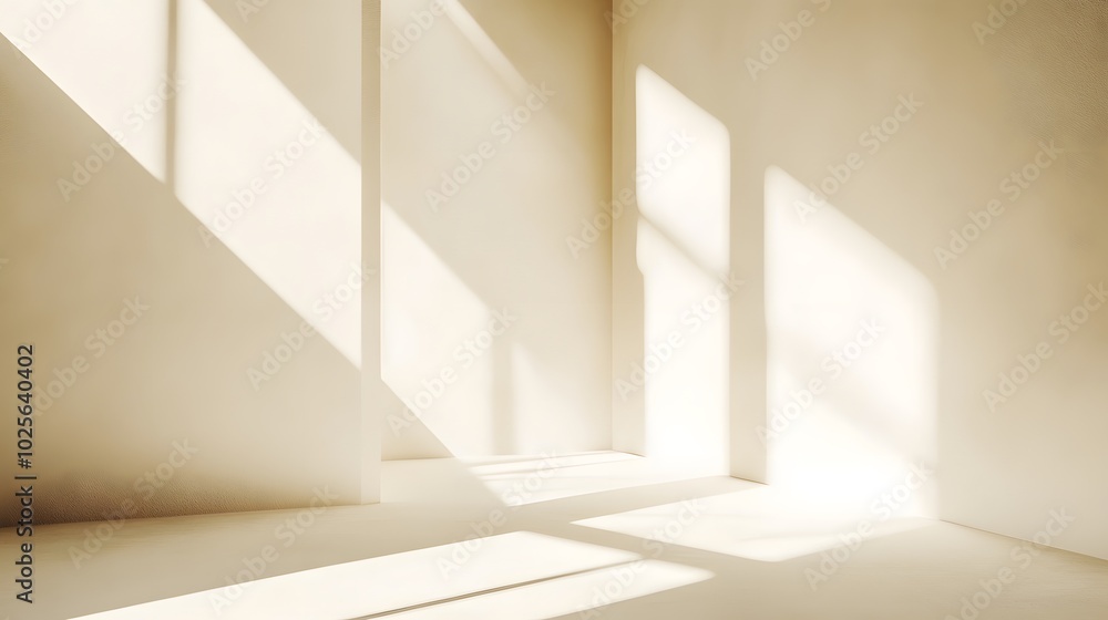 Fototapeta premium Abstract window light patterns: Light softly streaming through a window onto minimal surfaces, casting abstract geometric light patterns that feel calming and gentle