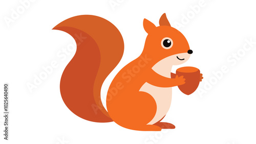 Vector illustration of a squirrel holding a nut in its paws on a transparent background.