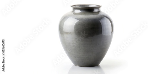 Empty round grey vase isolated on white background Medium Shot photo